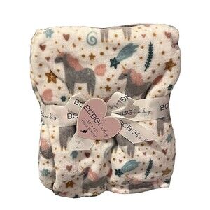 BCBG Baby Blanket Unicorns Magic Stars Hearts Lightweight Plush Girls Pink Gray